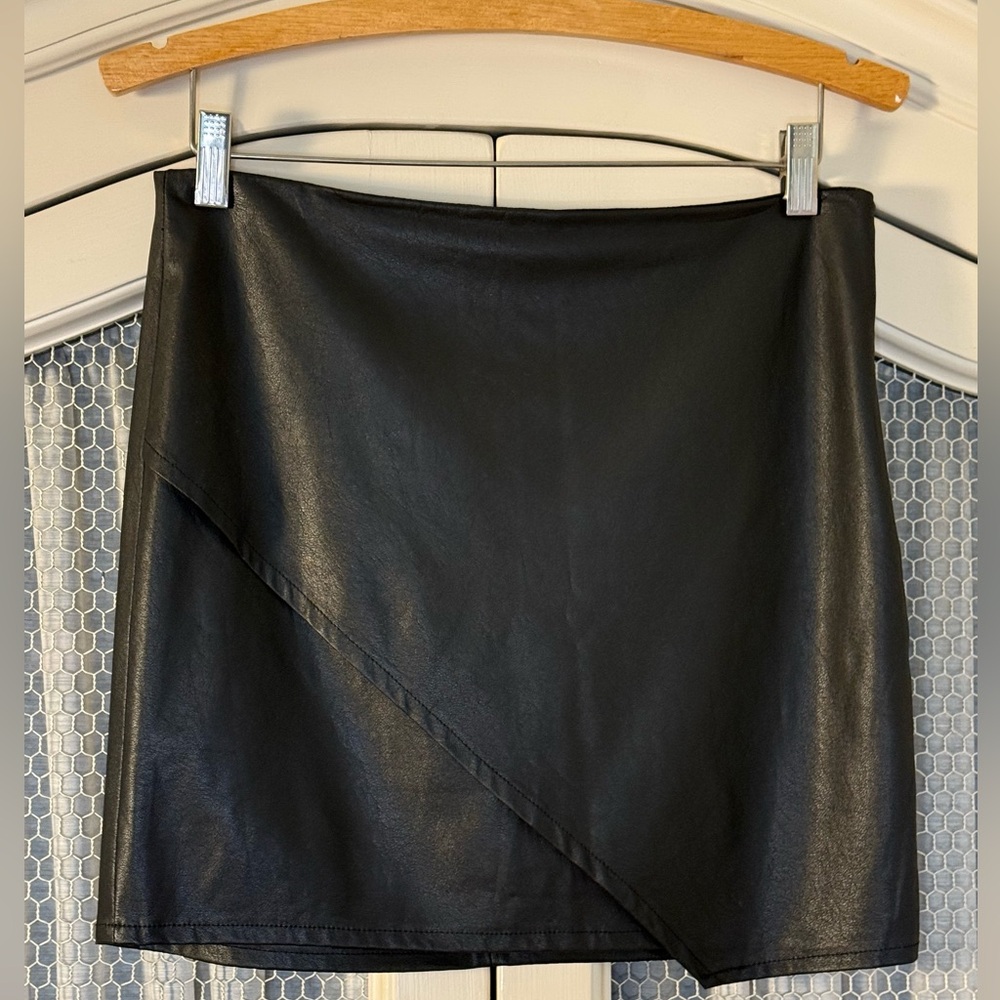 Splendid Black Faux Leather Wrap Mini Skirt